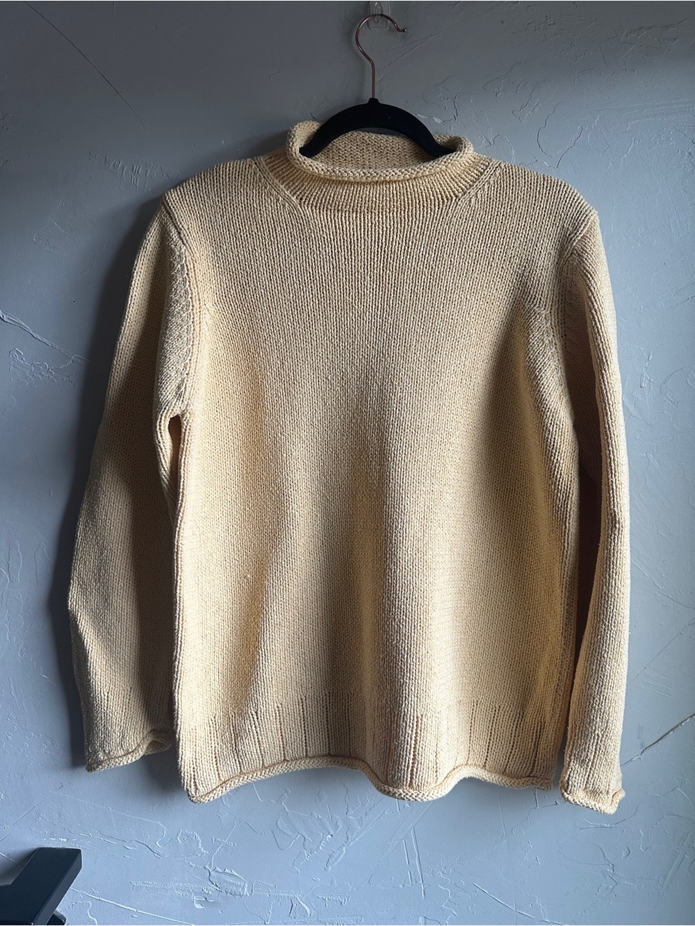 Butter Yellow Silk Cotton Roll Collar Sweater L.L.Bean Women’s XL Classic Preppy